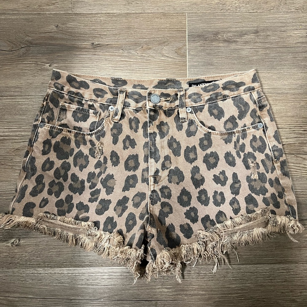 Blank NYC Leopard Print Frayed Hem Shorts